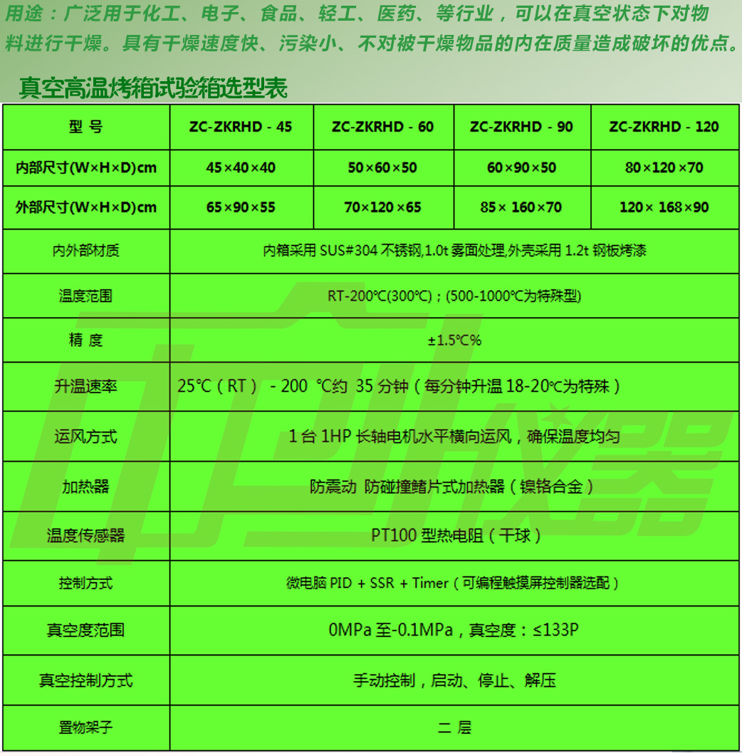 精密真空烤箱详细选型表